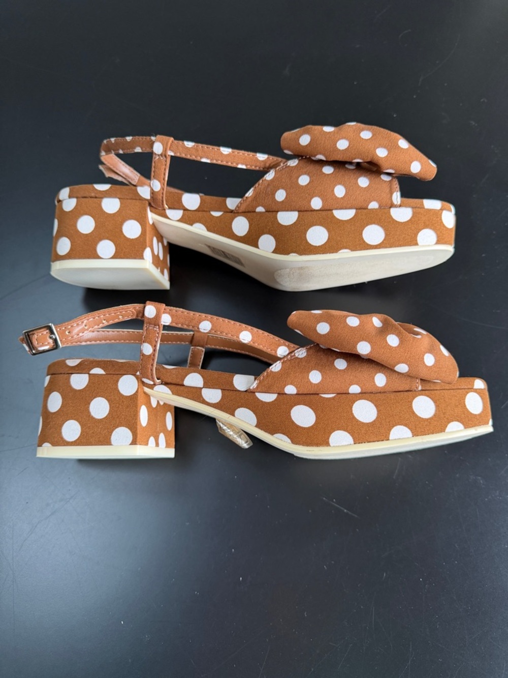 Jeffrey Campbell Brown Polka Dot Bow Block Heel Sandals - Picture 4 of 4